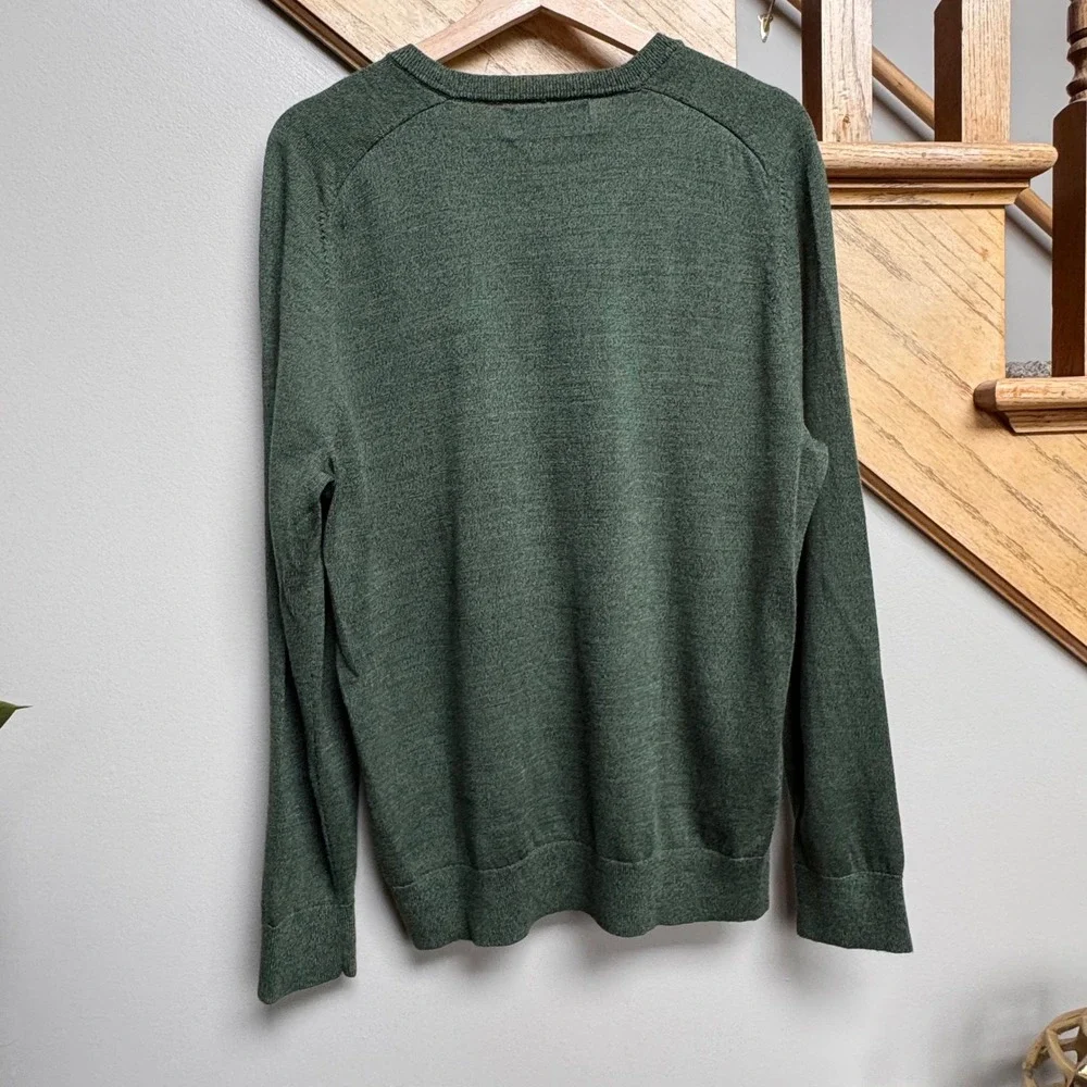 Banana Republic Baruffa Men Green 100% Fine Merino Italian Wool V-Neck Sweater L